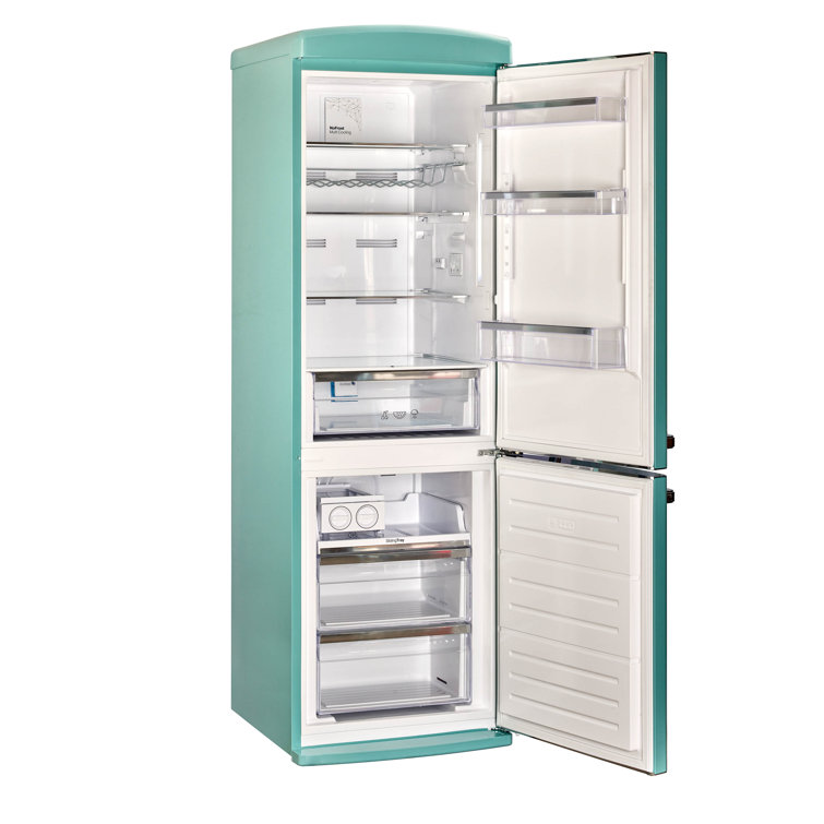 Ocean Mist Turquoise Retro Bottom Freezer Refrigerator with Ice Maker