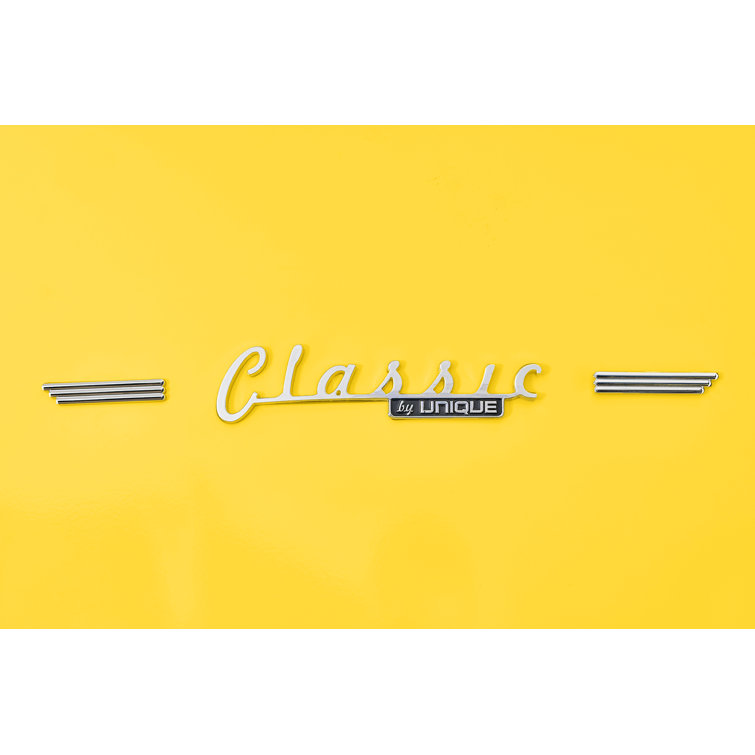 Canary Yellow Retro Bottom Freezer Refrigerator with Chrome Handles