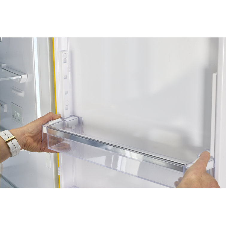 Canary Yellow Retro Bottom Freezer Refrigerator with Chrome Handles
