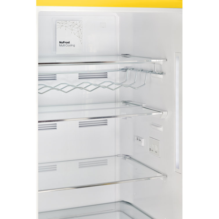 Canary Yellow Retro Bottom Freezer Refrigerator with Chrome Handles