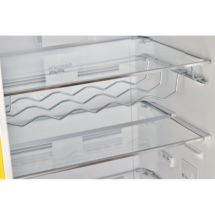 Canary Yellow Retro Bottom Freezer Refrigerator with Chrome Handles