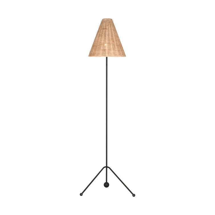 Aged Iron Tripod Floor Lamp with Rattan Shade