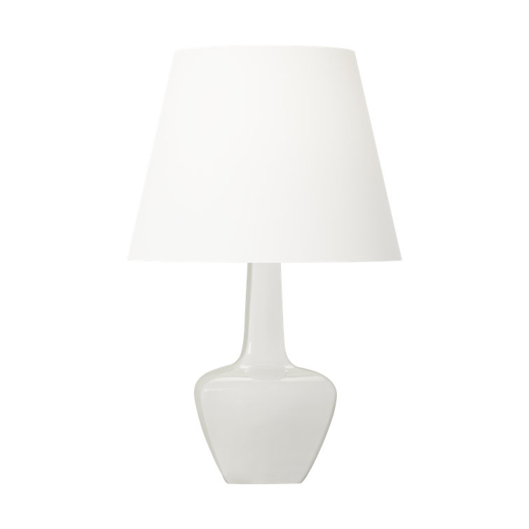 New White Ceramic Table Lamp with Linen Shade