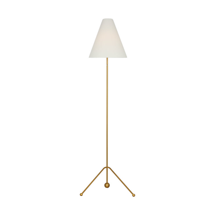 Burnished Brass Tripod Floor Lamp with White Linen Shade