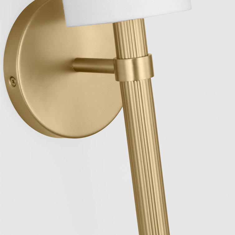 Satin Brass Wall Sconce with White Linen Shade
