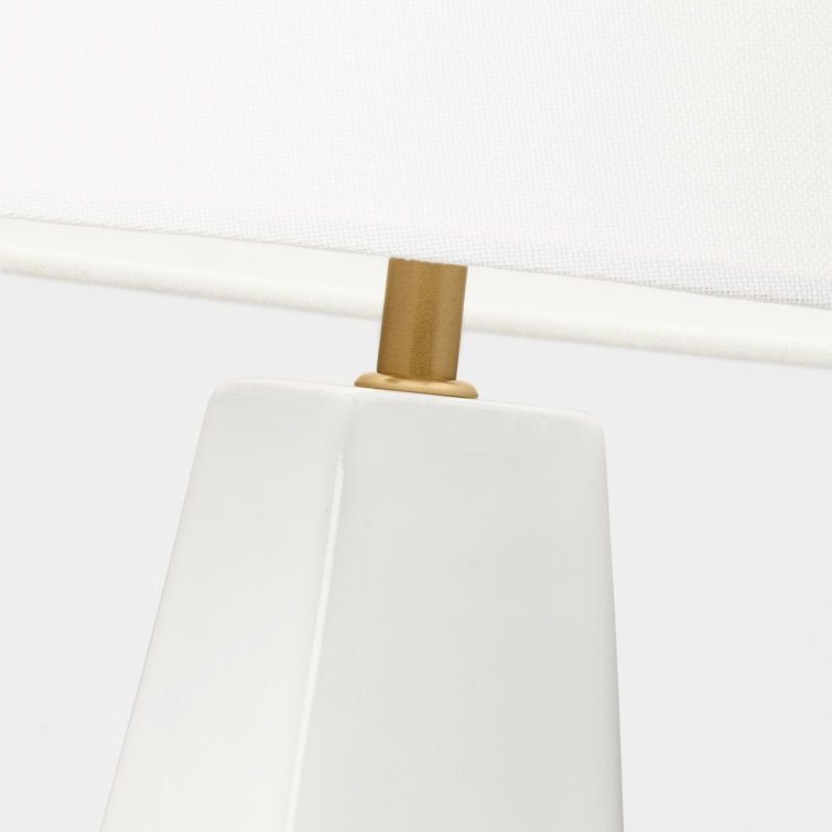 New White Ceramic Table Lamp with Linen Shade
