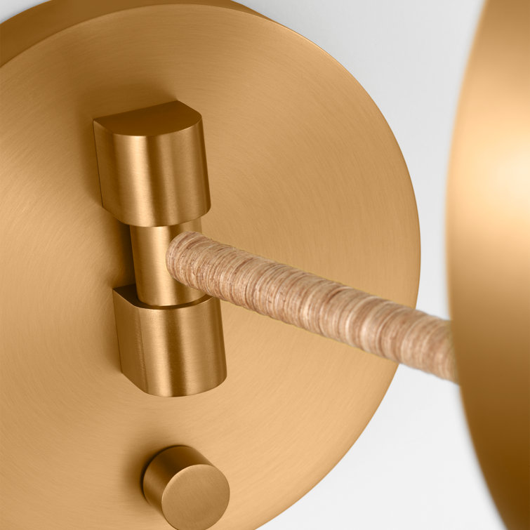Burnished Brass and Rattan Dimmable Sconce Light