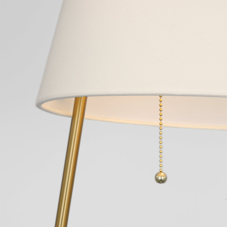 Burnished Brass Tripod Floor Lamp with White Linen Shade