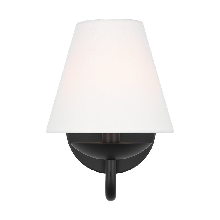 Midnight Black Steel Wall Sconce with White Linen Shade