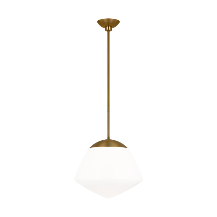 Burnished Brass and Milk Glass Schoolhouse Pendant Light