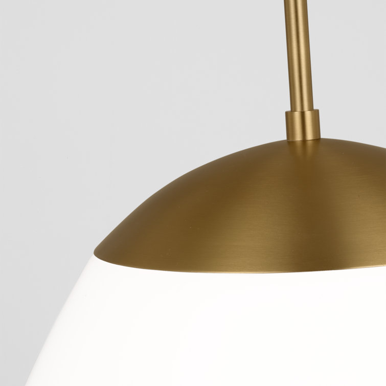 Burnished Brass and Milk Glass Schoolhouse Pendant Light