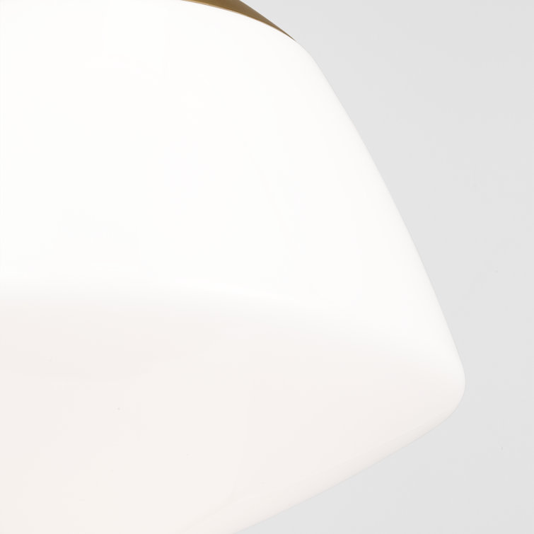 Burnished Brass and Milk Glass Schoolhouse Pendant Light