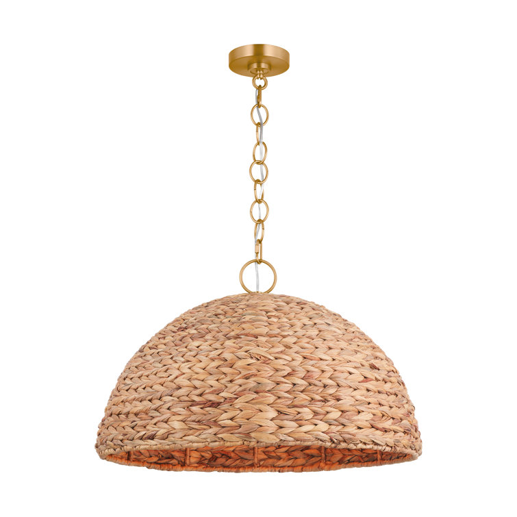 Burnished Brass and Seagrass Dome Pendant Light