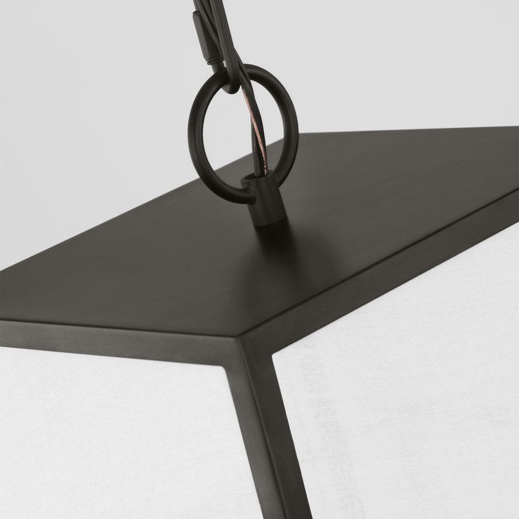 Aged Iron and White Linen Large Pendant Light