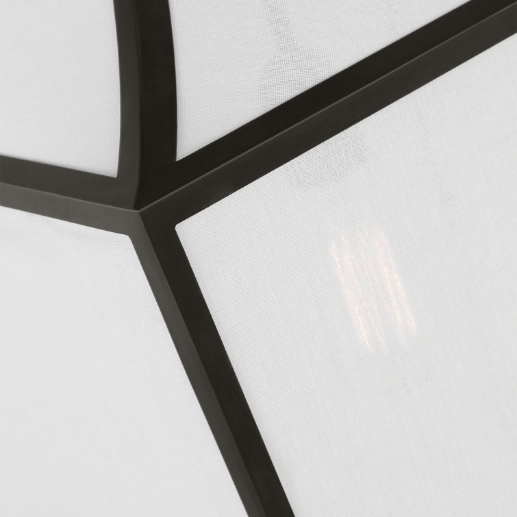 Aged Iron and White Linen Large Pendant Light