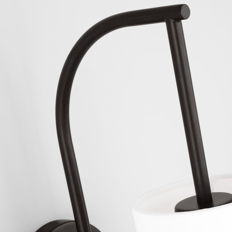 Aged Iron Cylinder Vanity Light with White Linen Shade