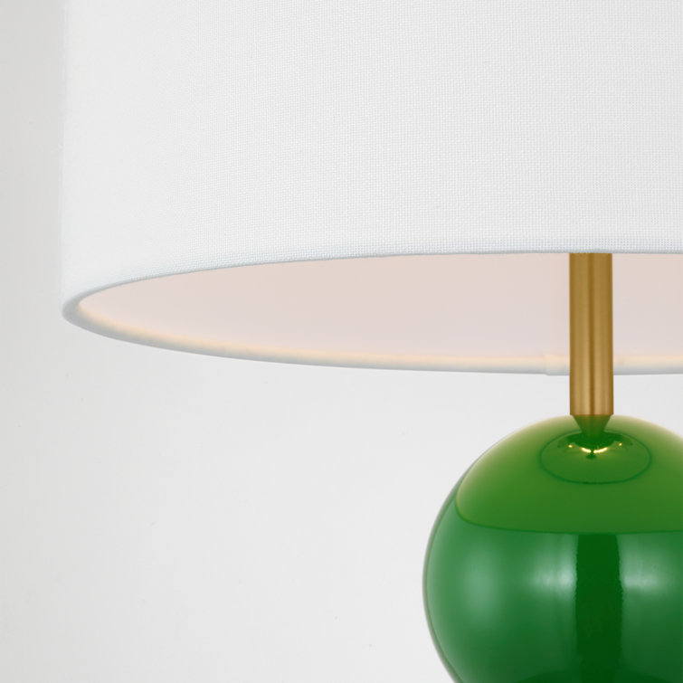 Green Steel Table Lamp with White Linen Drum Shade