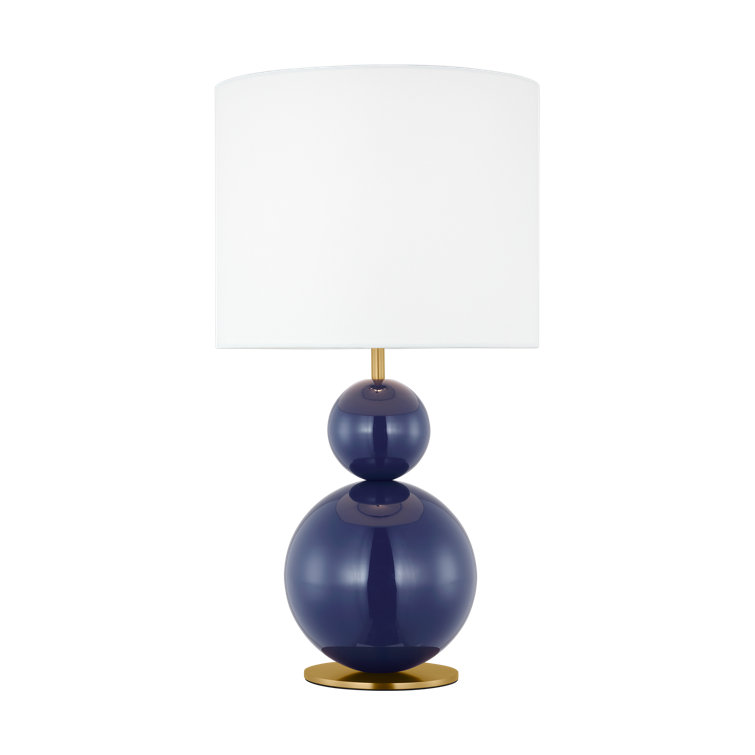 Navy Steel Table Lamp with White Linen Shade