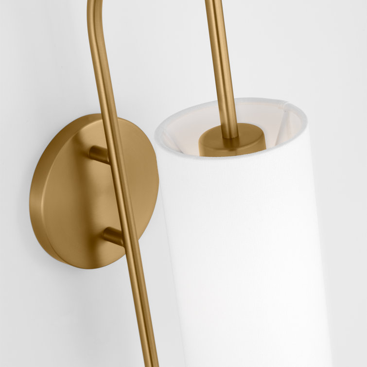 Burnished Brass Cylinder Sconce with White Linen Shade