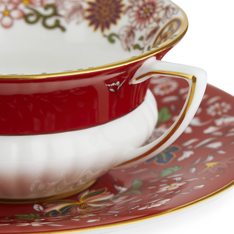Crimson Jewel Floral Fine Bone China Teacup and Saucer Set