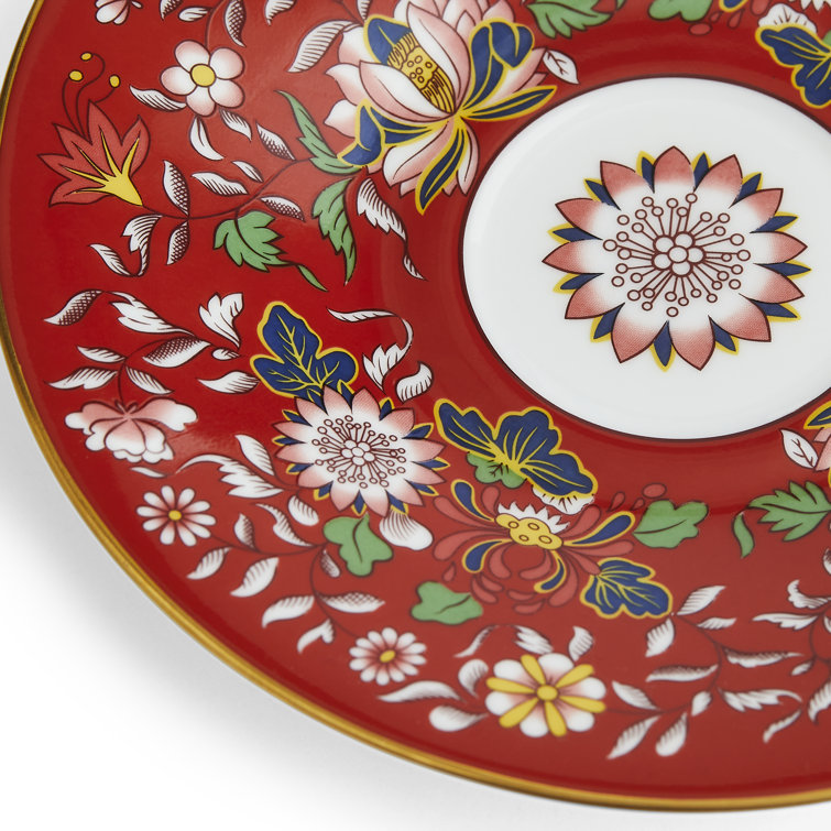 Crimson Jewel Floral Fine Bone China Teacup and Saucer Set