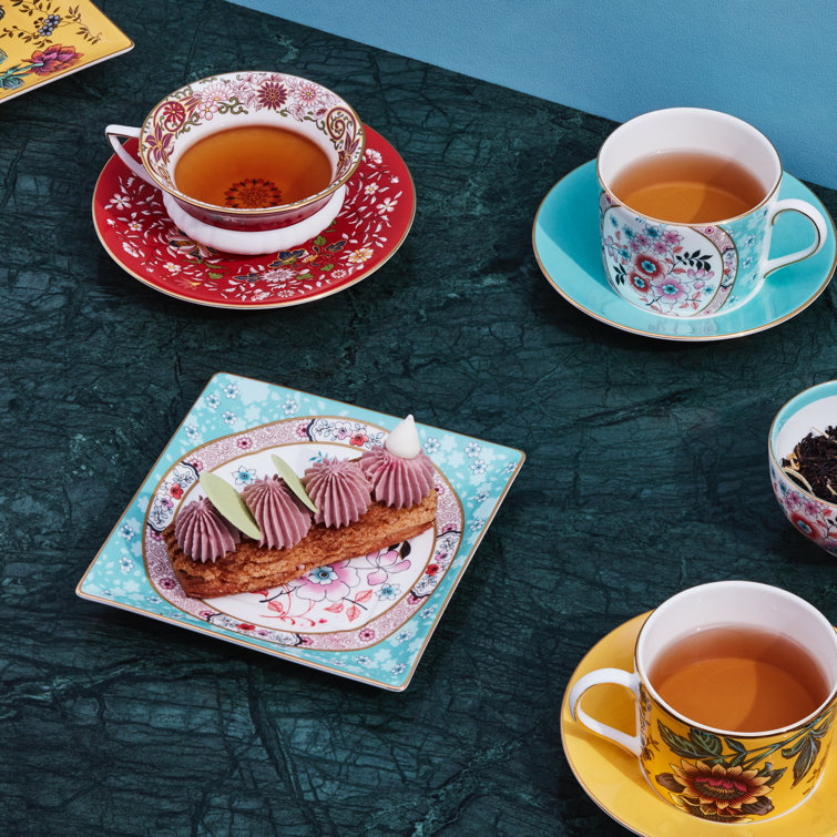 Crimson Jewel Floral Fine Bone China Teacup and Saucer Set