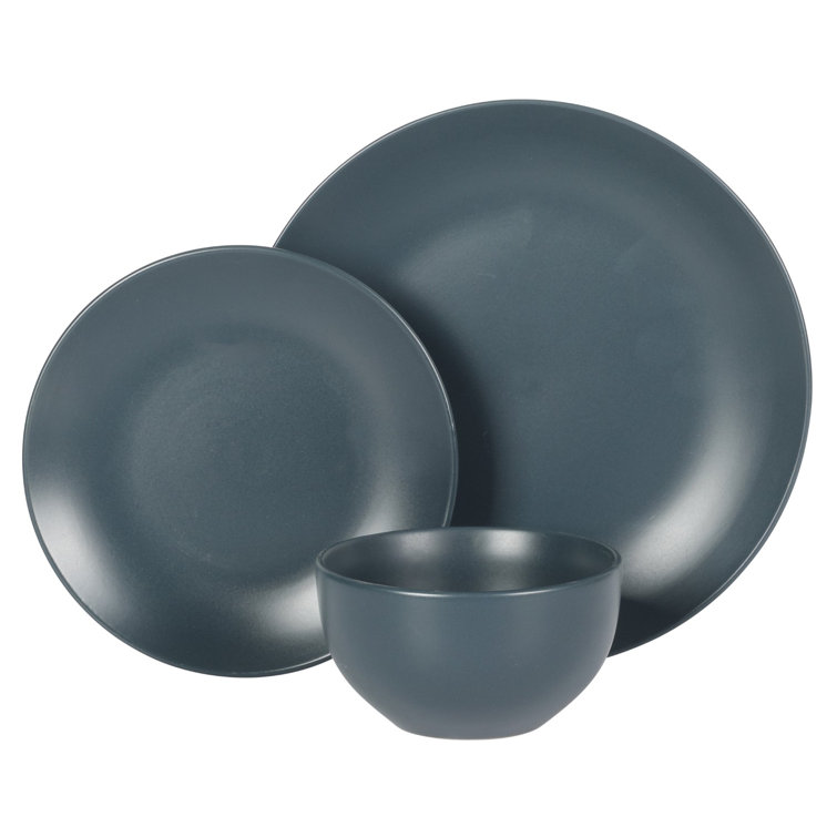 Matte Blue Ceramic 12-Piece Dinnerware Set for 4
