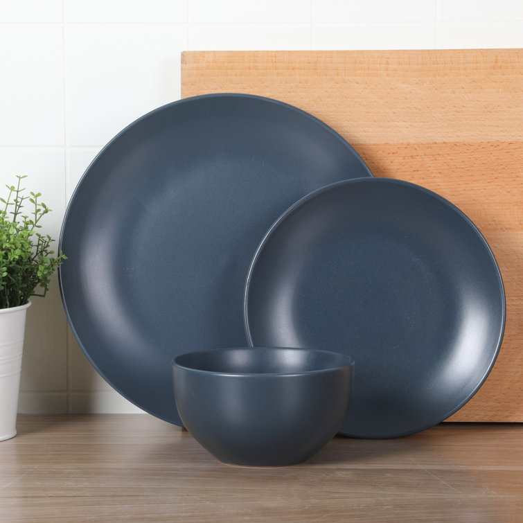 Matte Blue Ceramic 12-Piece Dinnerware Set for 4
