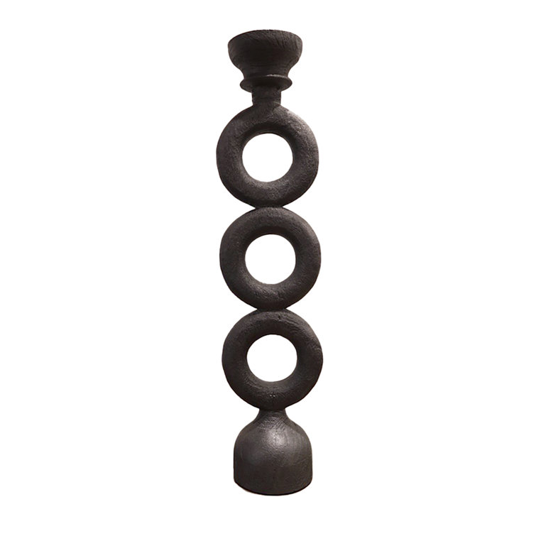 21'' Black Hardwood Modern Tabletop Candlestick