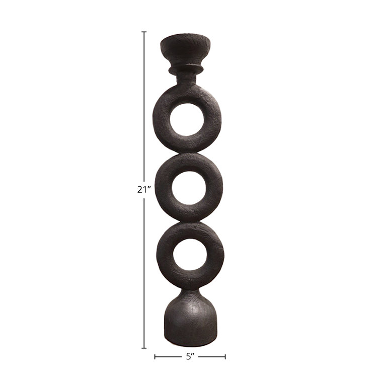 21'' Black Hardwood Modern Tabletop Candlestick