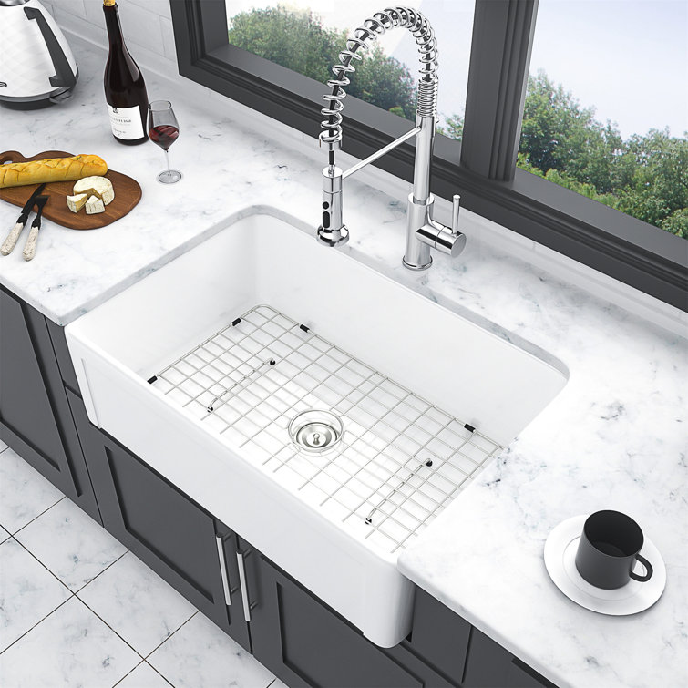 30-Inch White Ceramic Farmhouse Apron-Front Kitchen Sink
