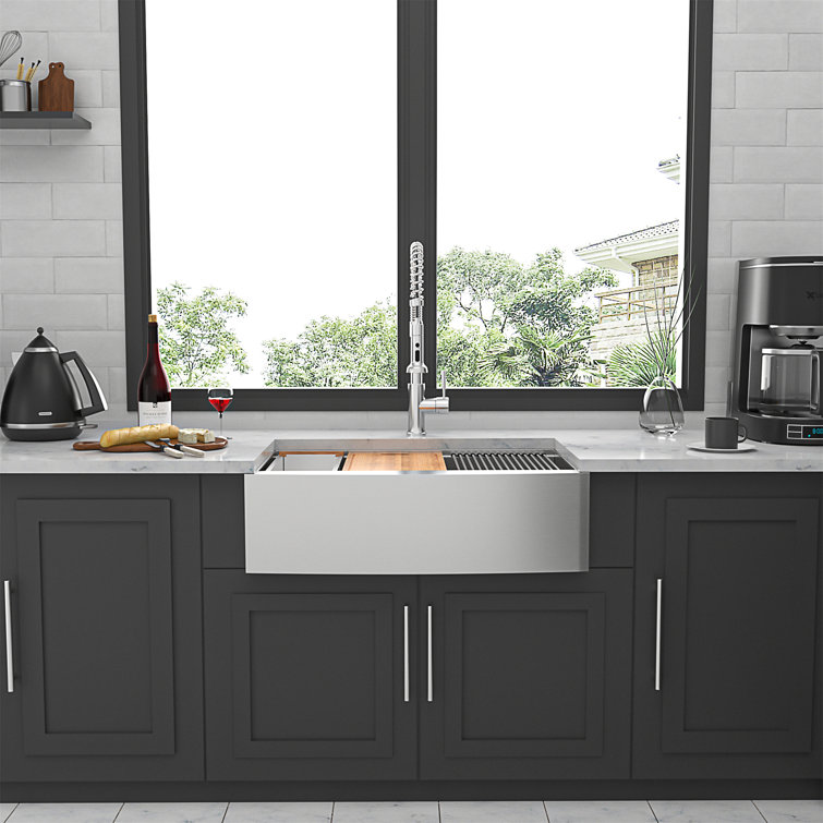 36'' Brushed Nickel Stainless Steel Farmhouse Workstation Sink