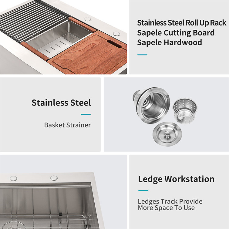 36'' Brushed Nickel Stainless Steel Farmhouse Workstation Sink