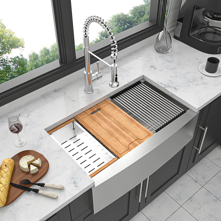 36'' Brushed Nickel Stainless Steel Farmhouse Workstation Sink