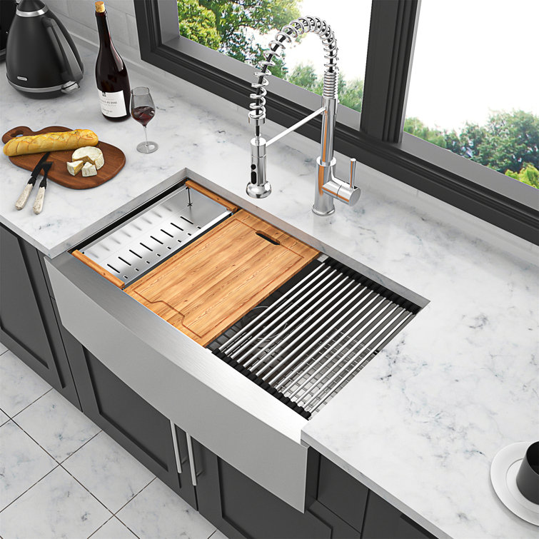 36'' Brushed Nickel Stainless Steel Farmhouse Workstation Sink