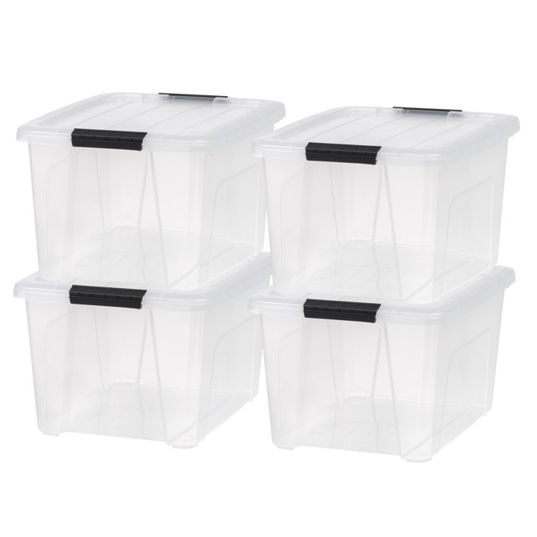Clear 32 Qt Stackable Plastic Storage Bins with Lids, Set of 4