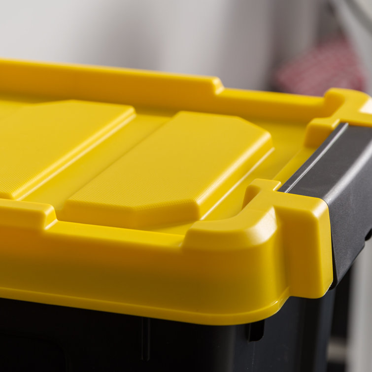 Heavy-Duty Black and Yellow Stackable Plastic Storage Totes