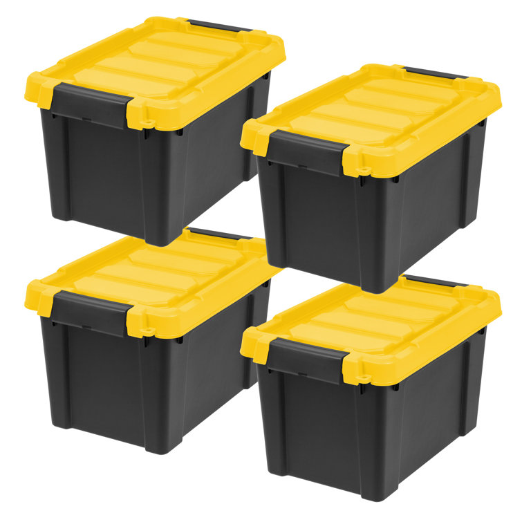 Heavy-Duty Black and Yellow Stackable Plastic Storage Totes