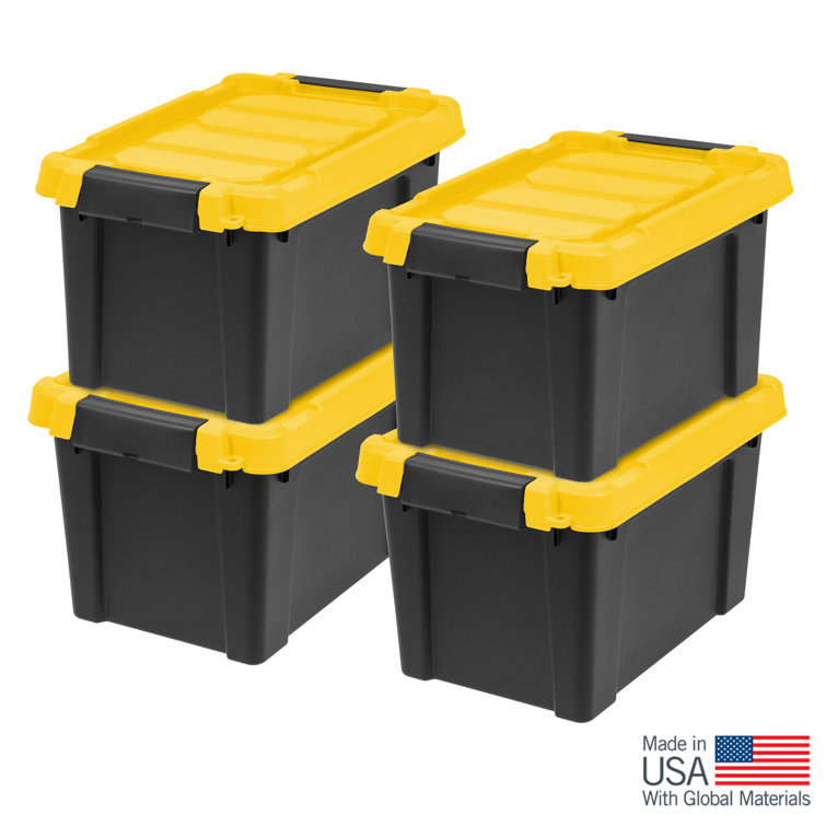 Heavy-Duty Black and Yellow Stackable Plastic Storage Totes