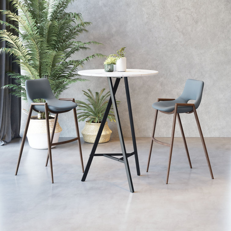 Gray Metal and Wood Contemporary Bar Stool Set