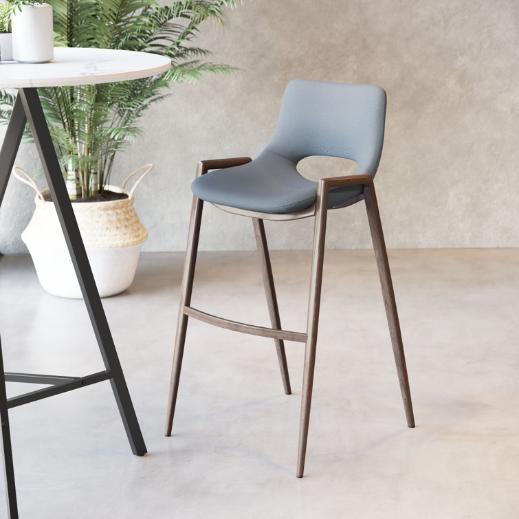 Gray Metal and Wood Contemporary Bar Stool Set