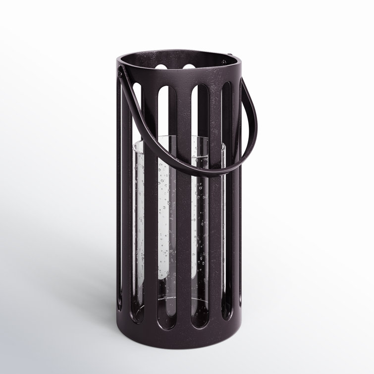 Champagne Gold Cast Aluminum Hurricane Lantern with Clear Glass