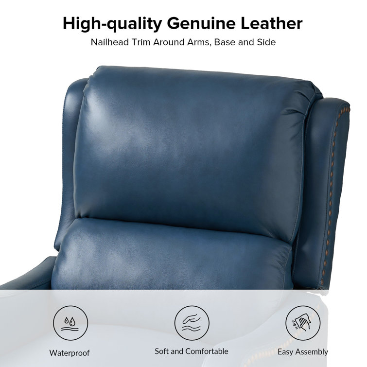 Turquoise Genuine Leather Club Recliner with Wood Legs