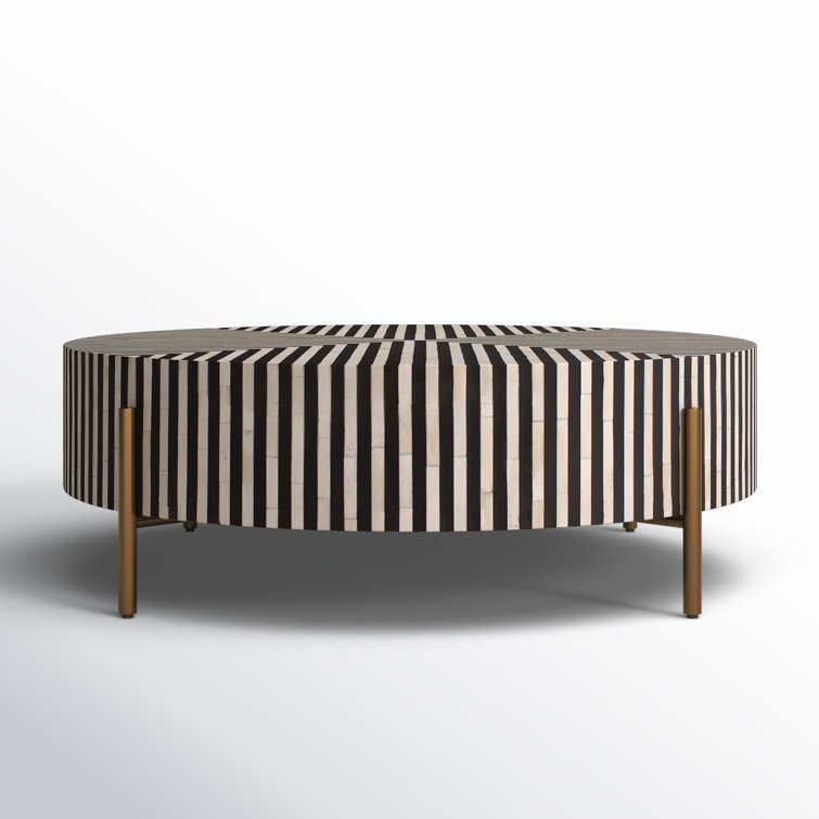 Round Black and White Resin Coffee Table with Bone Inlay