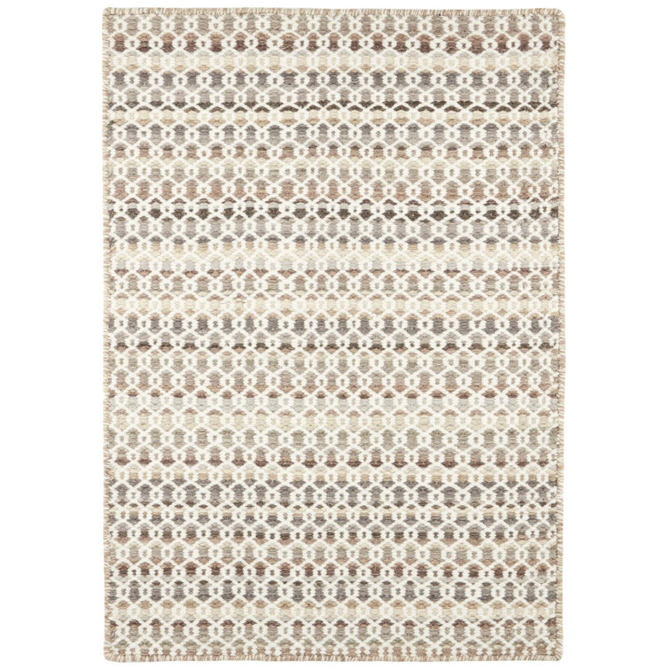 Natural Beige and Brown Handwoven Wool Rectangular Rug 9' x 12'