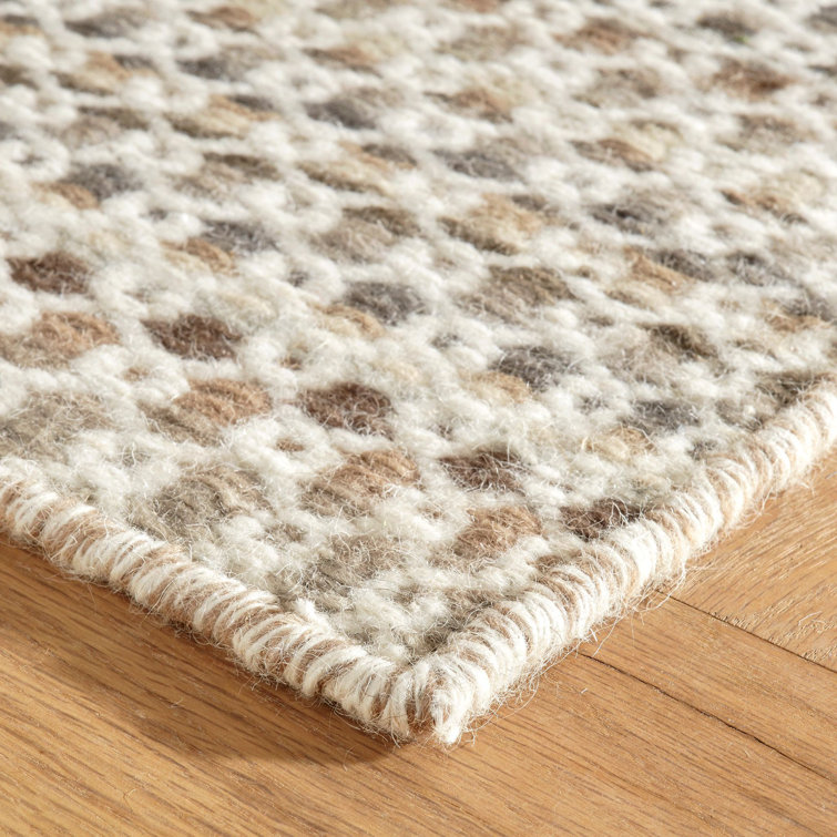 Natural Beige and Brown Handwoven Wool Stripe Rug, 2' x 3'