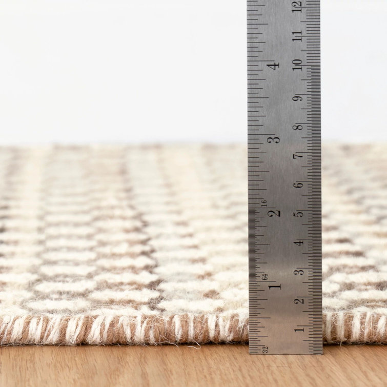 Natural Beige and Brown Handwoven Wool Stripe Rug, 2' x 3'