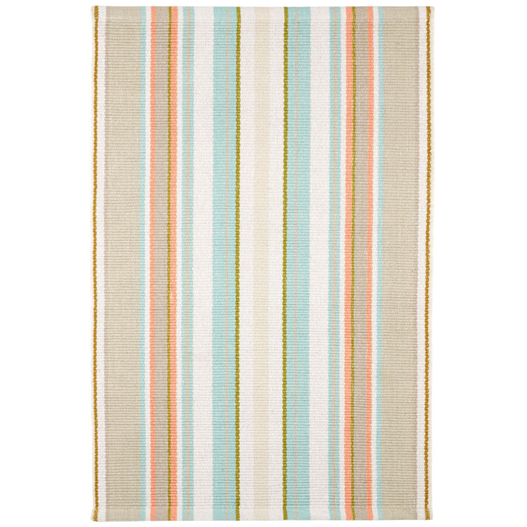 Handmade Blue and Beige Cotton Stripe Area Rug