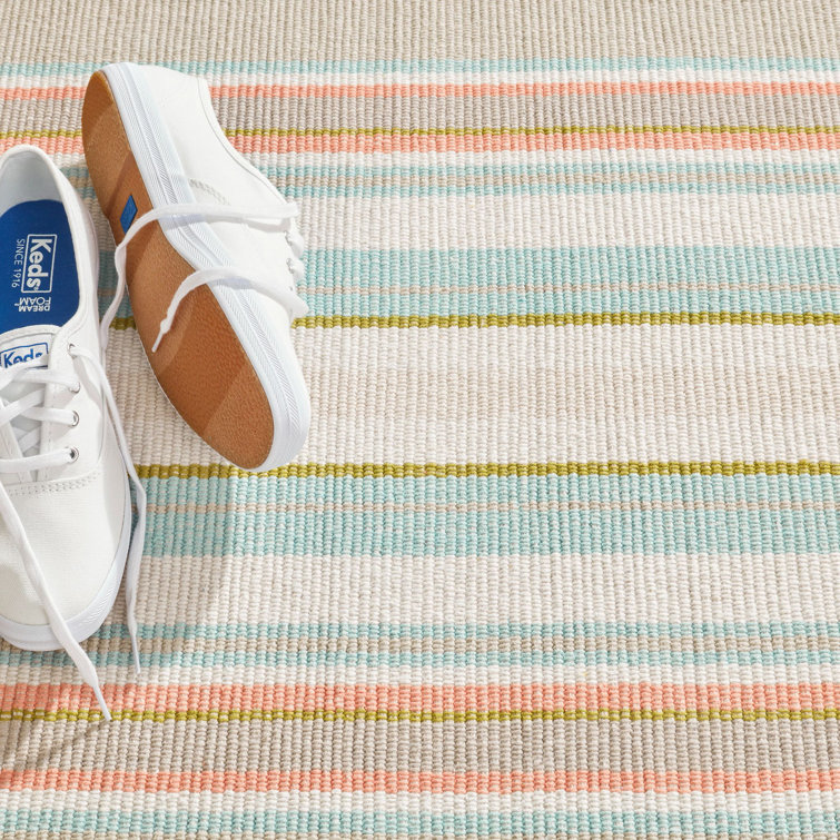 Handmade Blue and Beige Cotton Stripe Area Rug