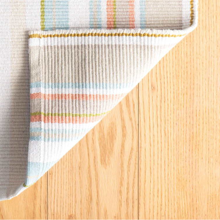 Handmade Blue and Beige Cotton Stripe Area Rug
